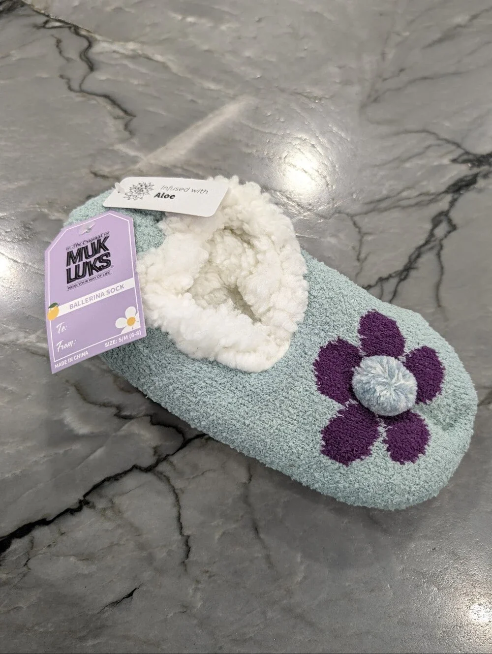 NWT Muk Luks Floral Ballerina Slipper Socks, Aloe Infused